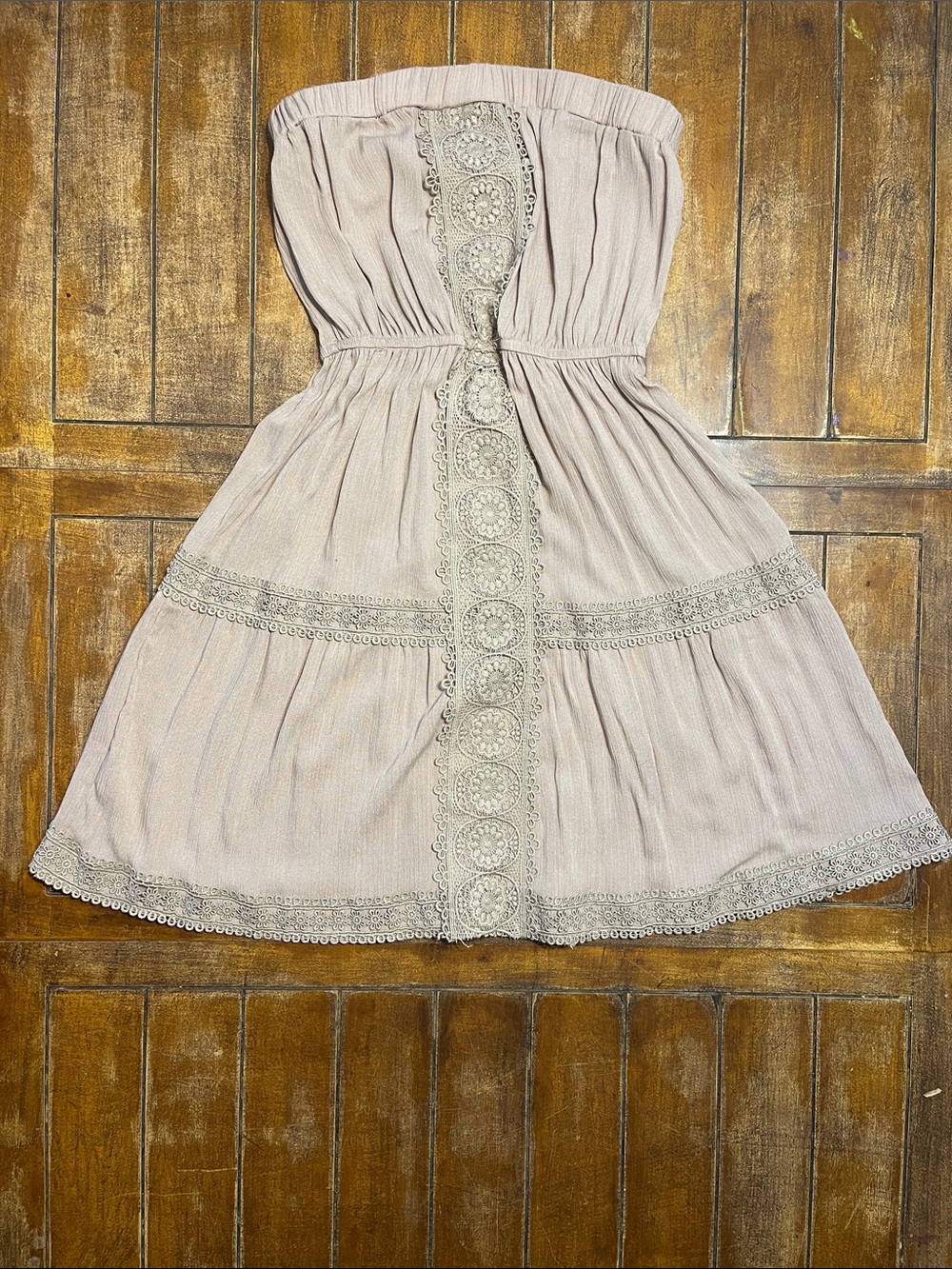Strapless Blush Lace-Trim Summer Dress